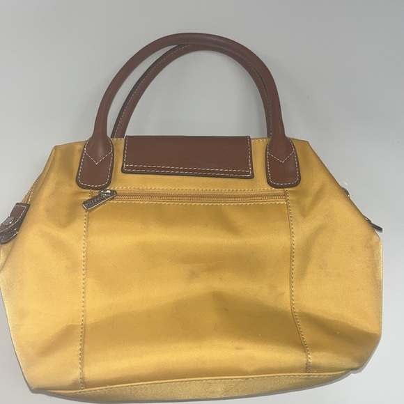Hexagona Yellow nylon Satchel with brown Leather Trim preowned - Picture 8 of 14